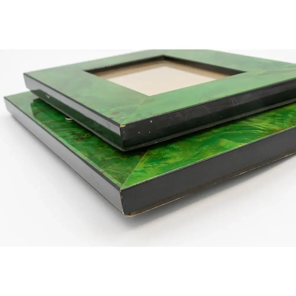 Vintage 80s Green Faux Malachite Picture Frames Pair Hollywood Regency Taiwan